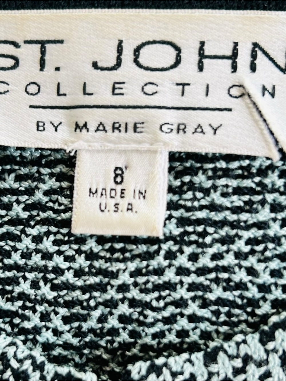 Vintage St. John Collection by Marie Gray Aqua Blue Black Knit Duster Cardigan - Picture 4 of 4